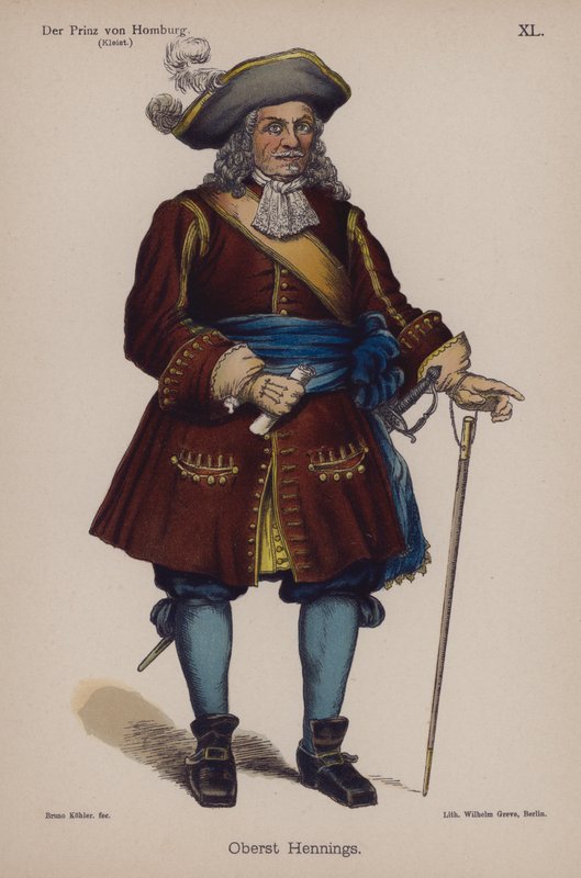 Oberst Hennings, fra Der Prinz von Homburg (Prinsen av Homburg) av Heinrich von Kleist (farge litho) av German School