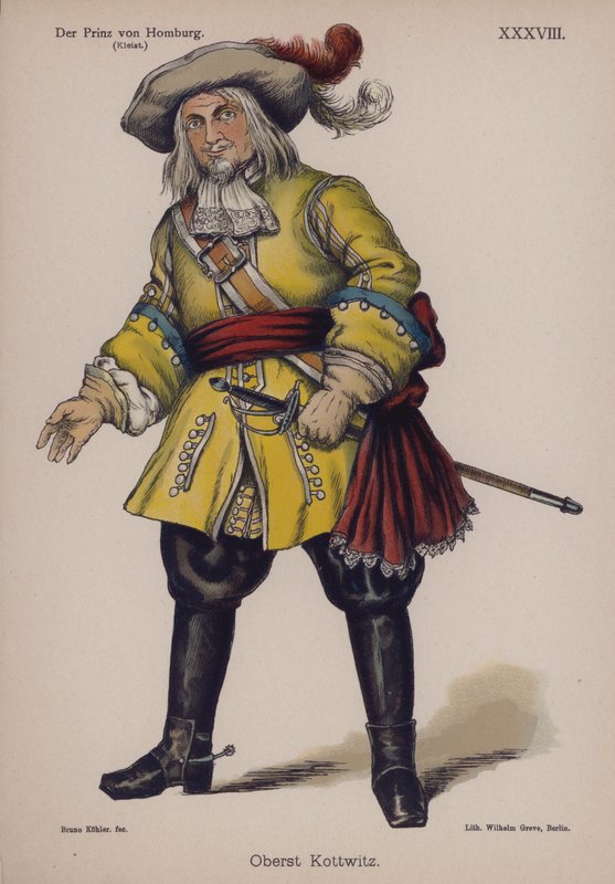 Oberst Kottwitz, fra Der Prinz von Homburg (Prinsen av Homburg) av Heinrich von Kleist (farge litho) av German School