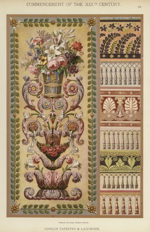 Begynnelsen av det 19. århundre, Gobelin-teppe og blonder (farge litho) av German School
