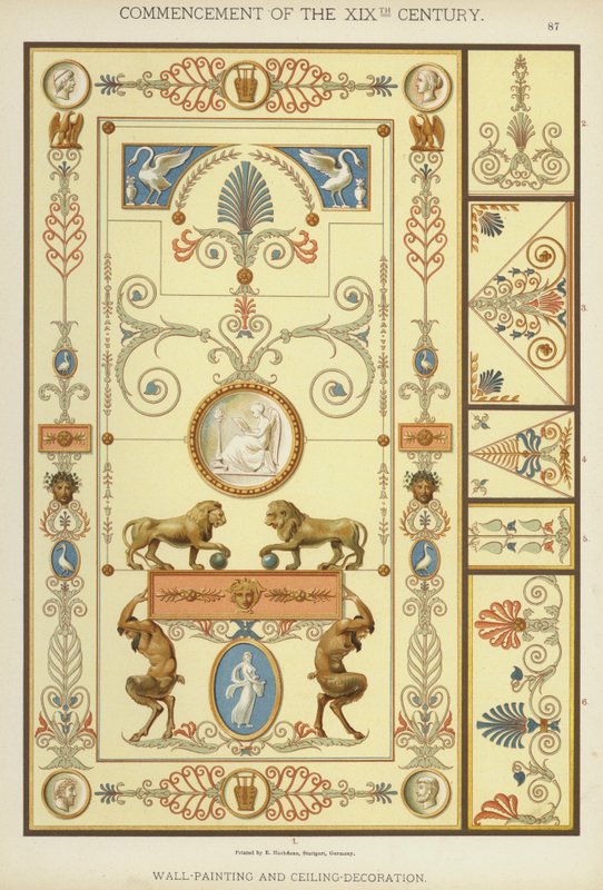 Begynnelsen av det 19. århundre, veggmaling og takdekorasjon (farge litho) av German School