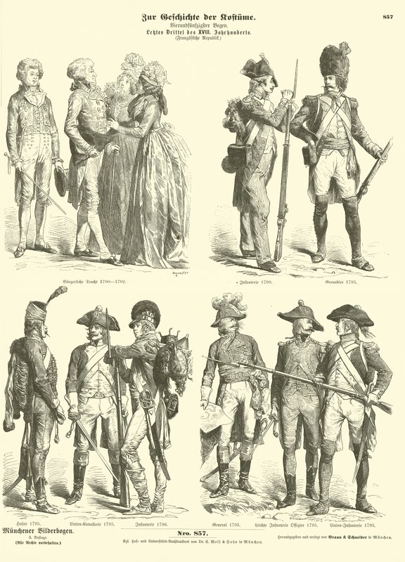 Kostymer og militæruniformer fra det republikanske Frankrike, 1790-tallet av German School