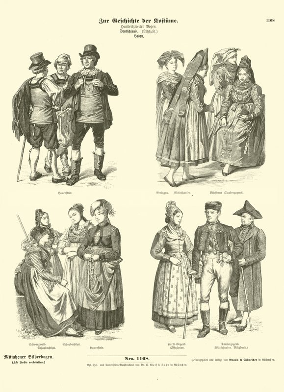Kostymer fra Baden, Tyskland, 1800-tallet av German School