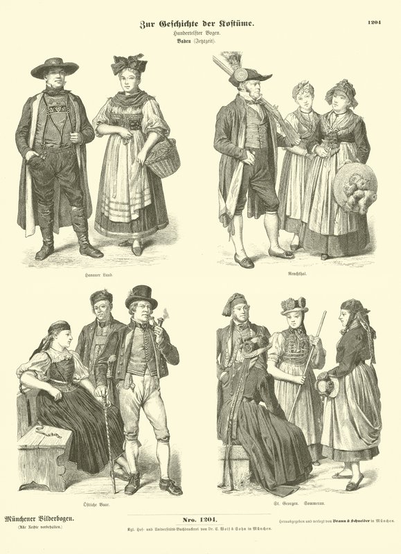 Kostymer fra Baden, Tyskland, 1800-tallet av German School
