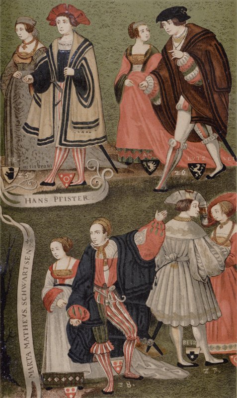 Kostymer til fremtredende borgere i Augsburg, Bayern, i 1520 av German School