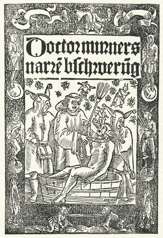 Omslag til Thomas Murners verk Die Narrenbeschworung (gravering) av German School