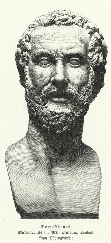 Demosthenes , antikkens gresk statsmann og taler (litho) av German School