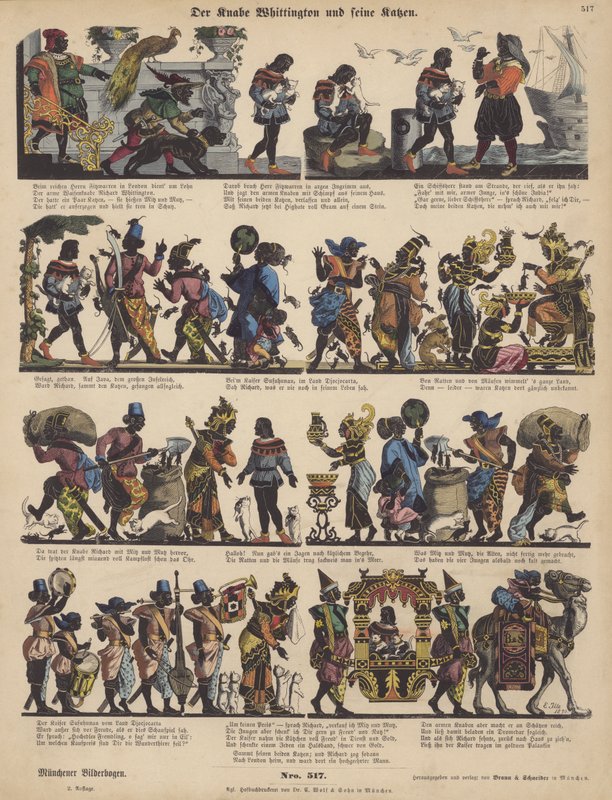 Dick Whittington og kattene hans (farget gravering) av German School