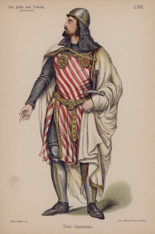 Don Garceran, fra Die Judin von Toledo (Jødinnen i Toledo) av Franz Grillparzer (farge litho) av German School