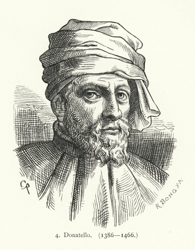 Donatello , italiensk renessanseskulptør (gravering) av German School