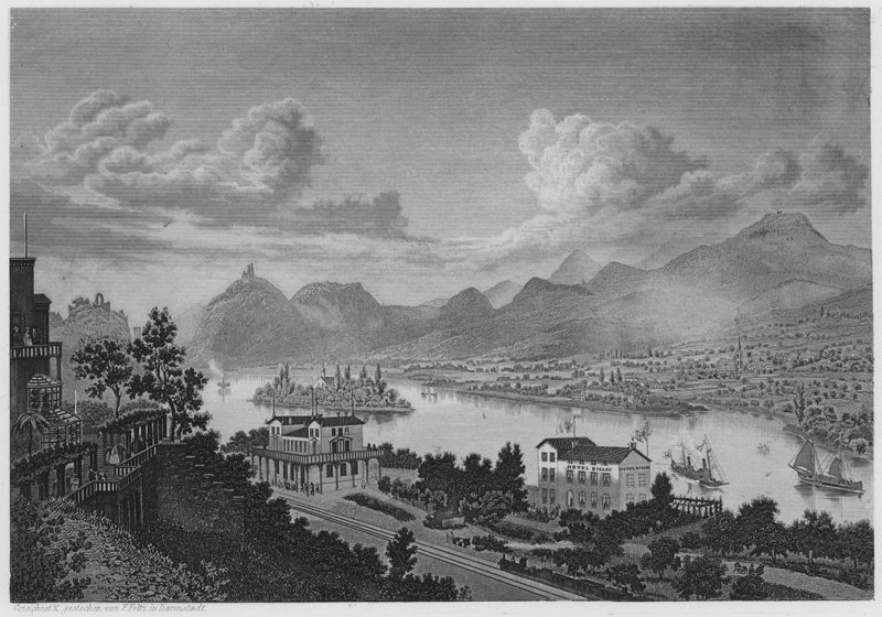 Drachenfels Nonnenwerth og Rolandseck (gravering) av German School