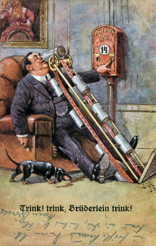Drikk, drikk, bror drikk! (farge litho) av German School