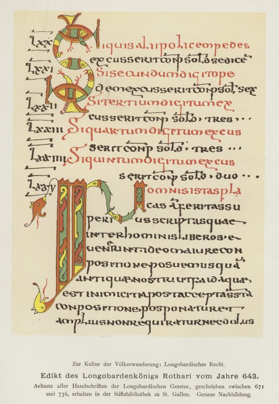 Edikt av Rothari, kongen av langobardene, 643 (farge litho) av German School