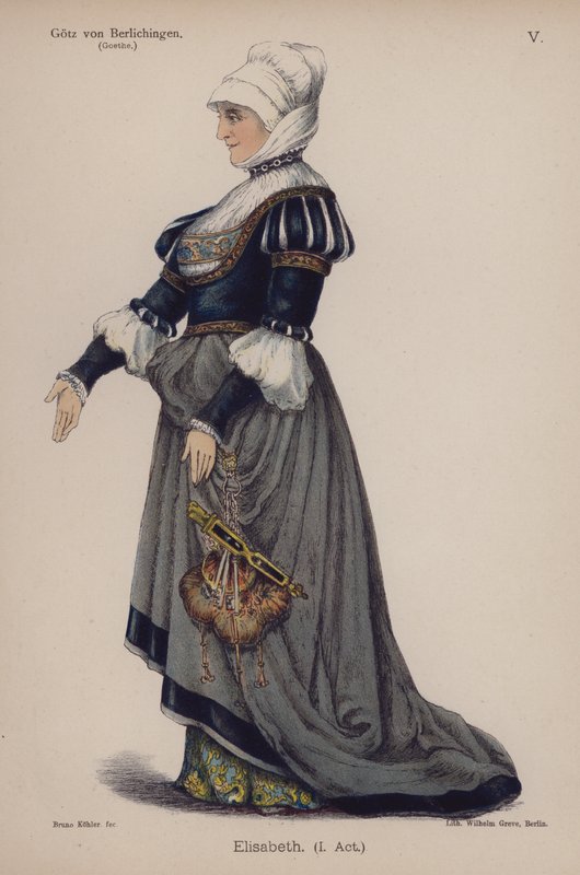Elisabeth, fra Gotz von Berlichingen av Goethe (farge litho) av German School