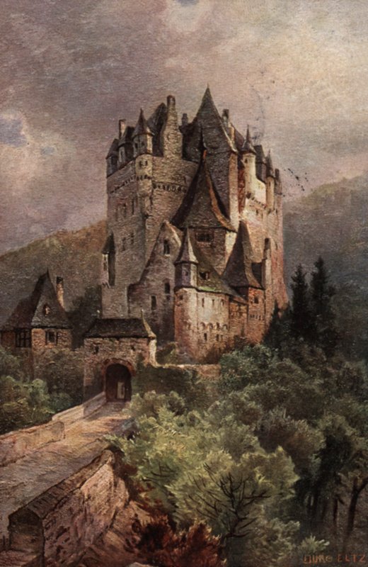 Eltz slott, Moseldalen, Tyskland (fargelitografi) av German School