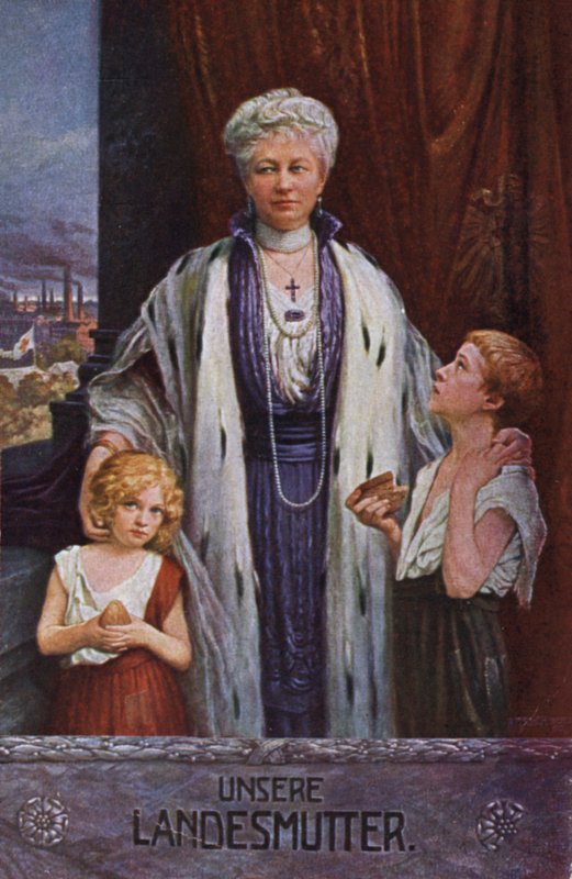 Keiserinne Augusta Victoria av Tyskland, nasjonens mor (fargelitografi) av German School