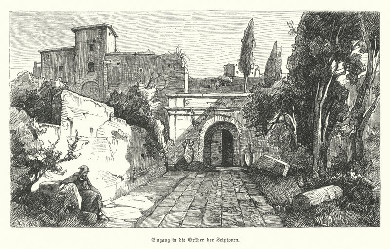 Inngang til Scipios grav, Roma (gravering) av German School