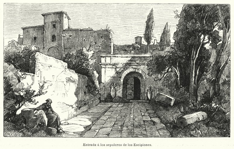 Inngang til Scipios grav, Roma (litho) av German School