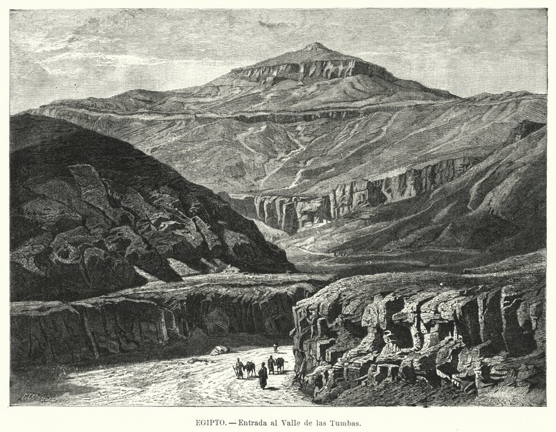 Inngang til Kongenes dal, Egypt (litho) av German School