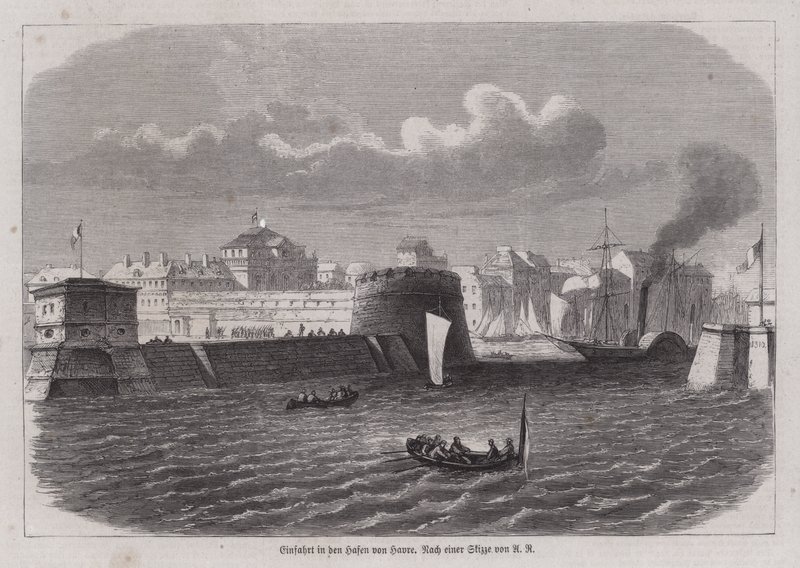 Inngang til havnen i Le Havre, Frankrike (gravering) av German School