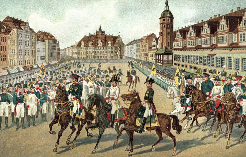 Inntreden av de tre allierte monarkene i Leipzig av German School