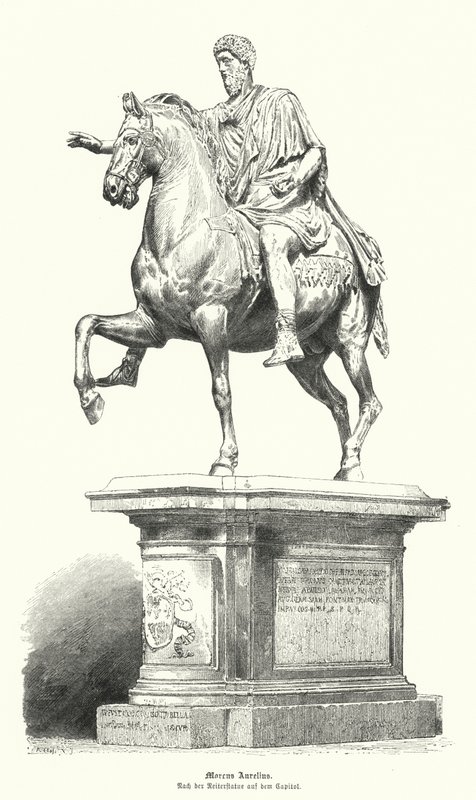 Rytterstatue av Marcus Aurelius, romersk keiser (gravering) av German School