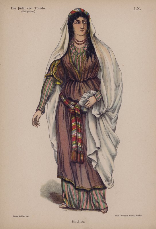 Esther, fra Die Judin von Toledo (Jødinnen i Toledo) av Franz Grillparzer (farge litho) av German School