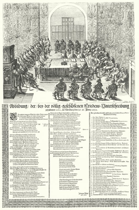 Europeisk fredskongress holdt i Nürnberg i 1650 etter Trettiårs Wa (gravering) av German School