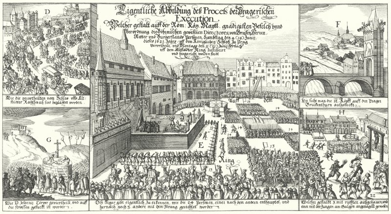 Henrettelse av medlemmer av det protestantiske bohemopprøret på Gamlebytorget i Praha av German School