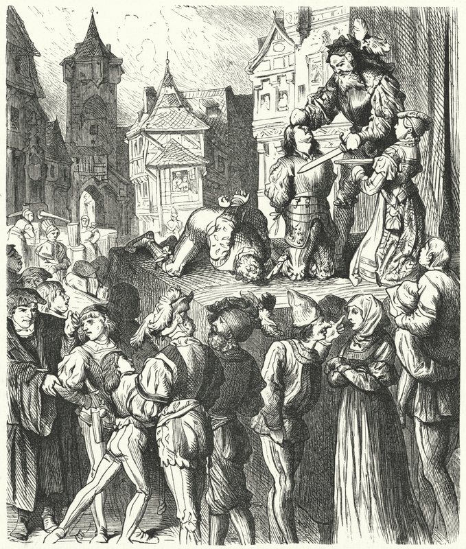 Henrettelsesscene fra Titus Andronicus (gravering) av German School