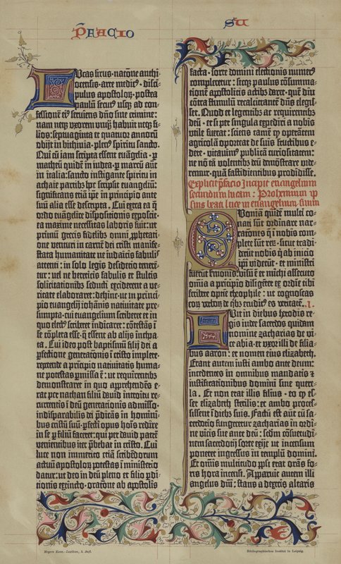 Faksimile av Johannes Gutenbergs 42-linjers latinske bibel fra 1455 (farge litho) av German School