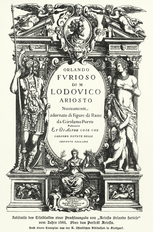 Faksimile av tittelsiden til en utgave fra 1583 av den italienske poeten Ludovico Ariostos epos Orlando Furioso (bilder) av German School