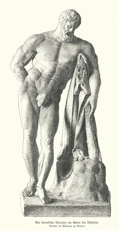 Farnese Hercules, romersk kopi av en gammel gresk statue av Lysippos (gravering) av German School