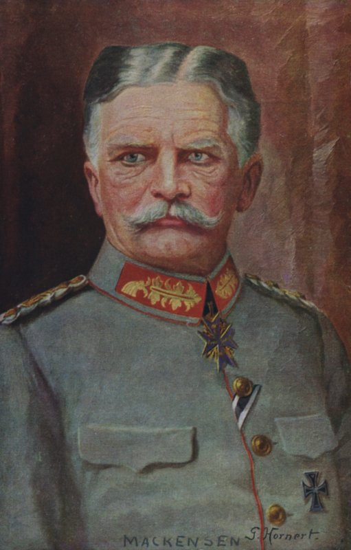 Feltmarskalk August von Mackensen, tysk militærkommandant under første verdenskrig (fargelitografi) av German School