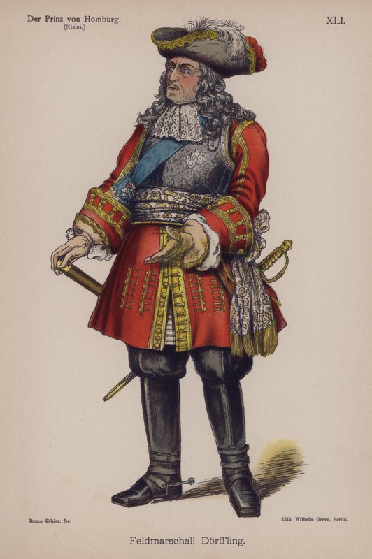 Feltmarskalk Doerffling, fra Der Prinz von Homburg (Prinsen av Homburg) av Heinrich von Kleist (farge litho) av German School