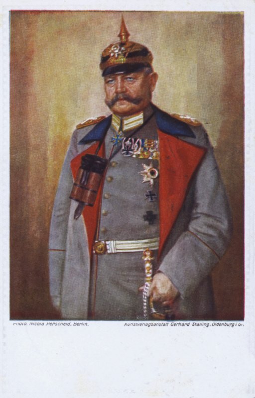 Feltmarskalk Paul von Hindenburg, kommandør for den tyske hæren i første verdenskrig (fargelitografi) av German School