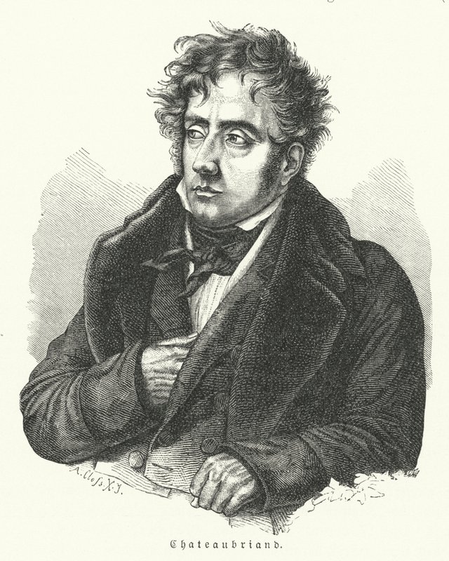 Francois-Rene de Chateaubriand , fransk romanforfatter, politiker, diplomat og historiker (litho) av German School