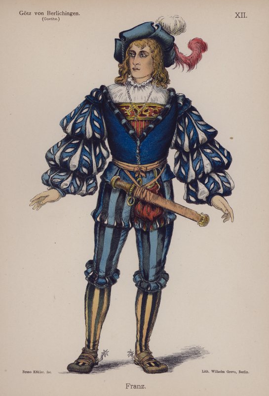 Franz, fra Gotz von Berlichingen av Goethe (farge litho) av German School