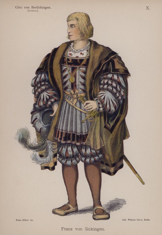 Franz von Sickingen, fra Gotz von Berlichingen av Goethe (farge litho) av German School