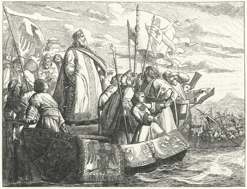 Frederick Barbarossa og hans hær krysset Bosporos på det tredje korstoget av German School