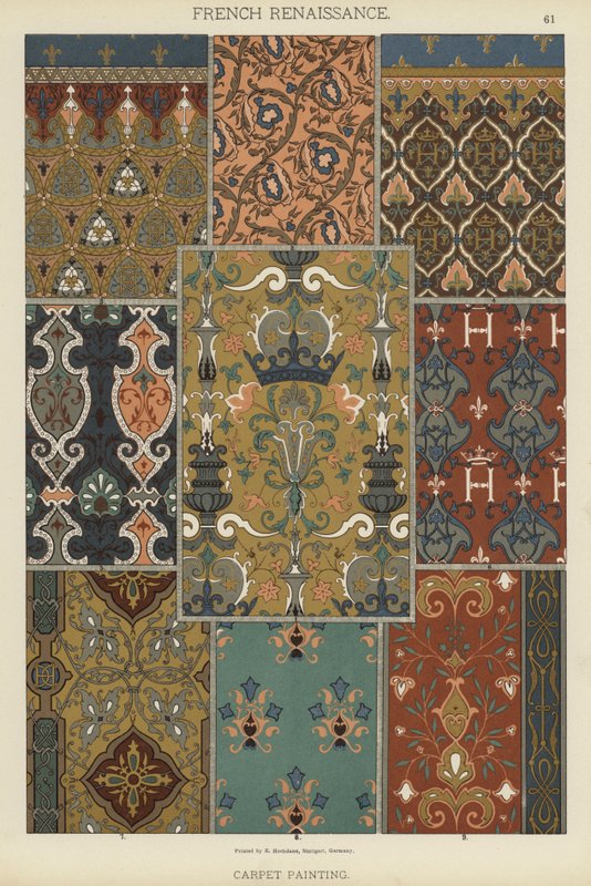 Fransk renessanse, teppemaling (litho-farge) av German School