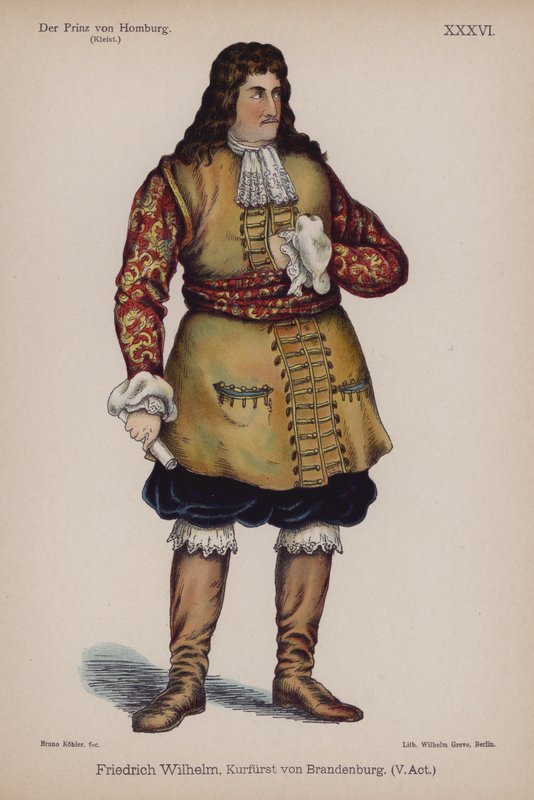 Friedrich Wilhelm, hertug av Brandenburg, fra Der Prinz von Homburg (Prinsen av Homburg) av Heinrich von Kleist (farge litho) av German School