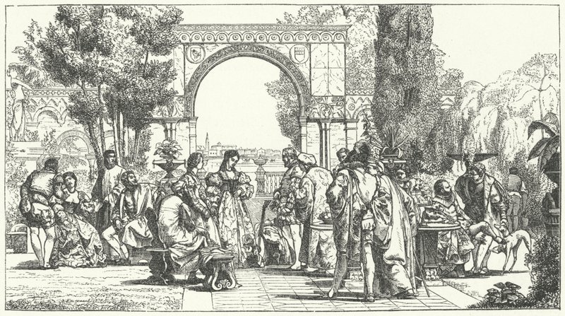 Hage i renessansen Firenze (gravering) av German School