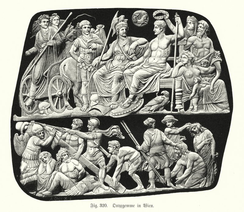 Gemma Augustea, gammel romersk onyx-relieff cameo-gravert perle (gravering) av German School