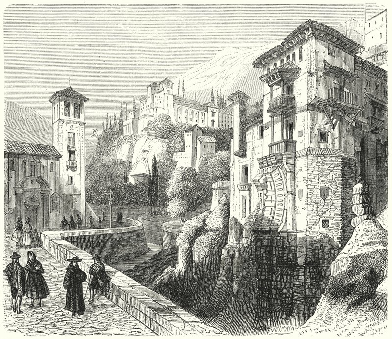 Generalife, sommerpalasset til Nasrid-herskerne i Emiratet Granada, Spania (gravering) av German School