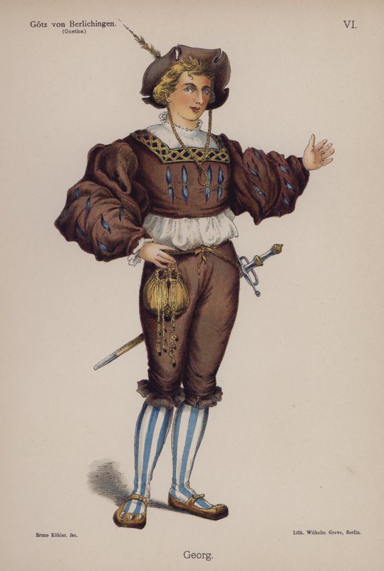 Georg, fra Gotz von Berlichingen av Goethe (farge litho) av German School