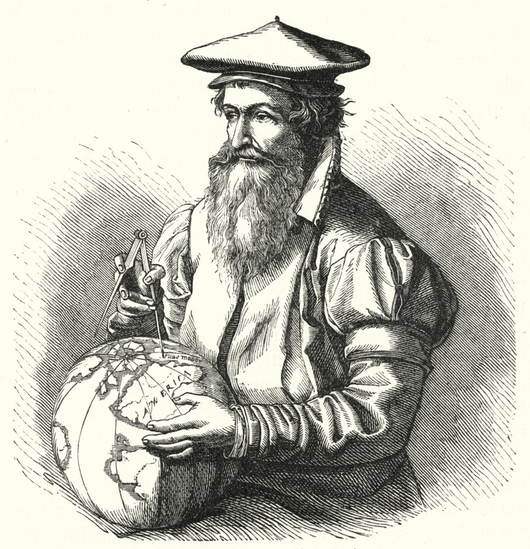 Gerardus Mercator , flamsk geograf og kartograf (gravering) av German School