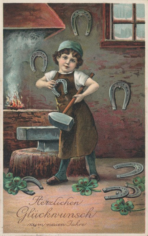 Tysk nyttårskort (farge litho) av German School