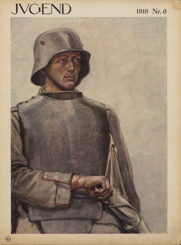 Tysk soldat, første verdenskrig (fargelitografi) av German School