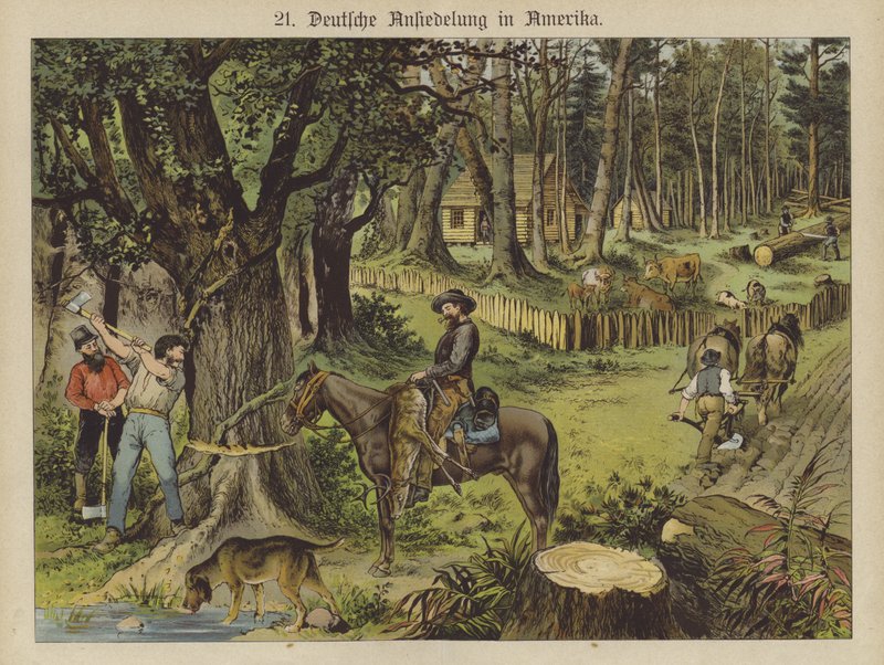 tyskere i Amerika (farge litho) av German School