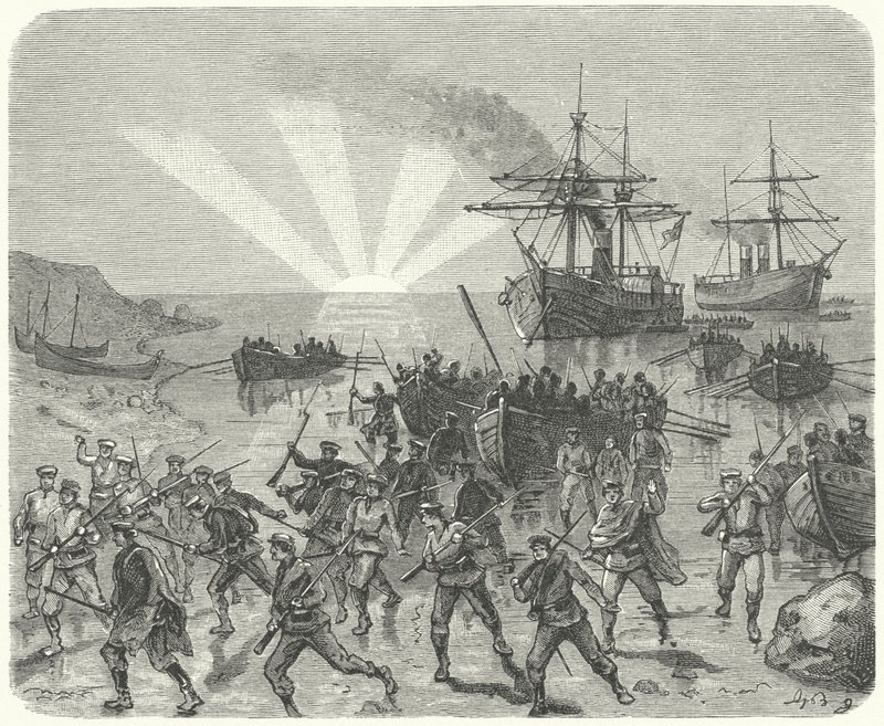 Giuseppe Garibaldi lander i Marsala, Sicilia av German School